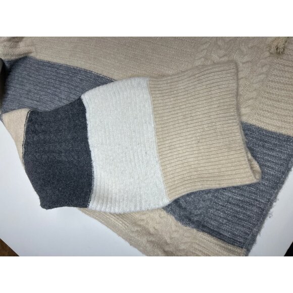 Pol Hooded Colorblock Sweater L Beige Gray White - Picture 4 of 9